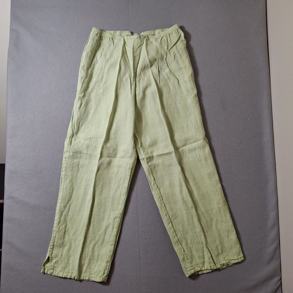 Liz & Jane Pants Womens Wide Slit Leg Pre Shrunk Cotton Drawstring Mint Green XL